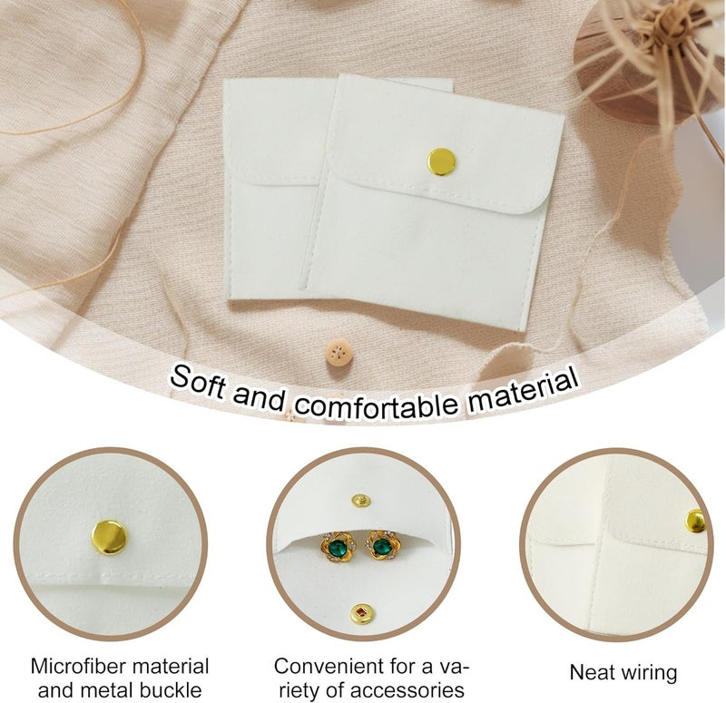 Handmade 40pcs White Microfiber Jewelry Pouch Button Bag 8 x 8cm, Jewelry Packaging Bag Luxury Small Favor Bags Jewelry Gift Bags for Earrings Necklaces Bracelet Ring - Image 3